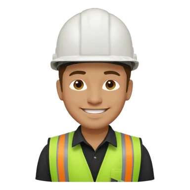 Hombre ingeniero casco blanco y chaleco verde camisa negro sticker