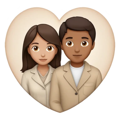 A couple with dark brown hair and mixed skin tone inside a white heart, wearing beige clothes sticker