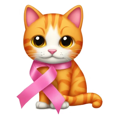 Pink ribbon with orange cat sticker