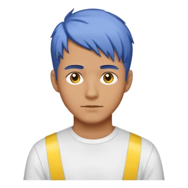 Make me an emoji that has a guy with a white shirt and yellow tape around the shirt with brown and blue hair  sticker