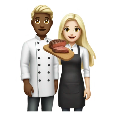 20 year old white skin Blonde couple eating steak girl with long hair in chef outfit  sticker