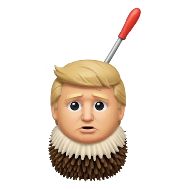 a donald trump shaped toilet brush with shit stains sticker