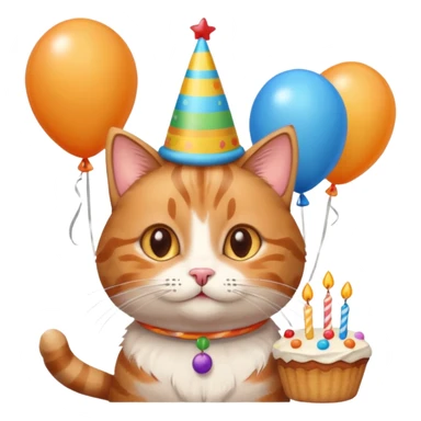has al gatito tom con globos, un cono de fiesta y un pastel sticker