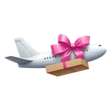 airplane with a parcel with a pink bow at the top sticker
