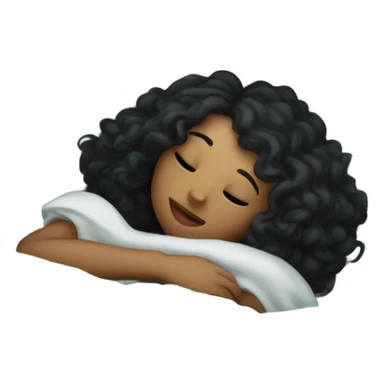 girl with curly black hair sleeping in bed with faded green striped comforters sticker