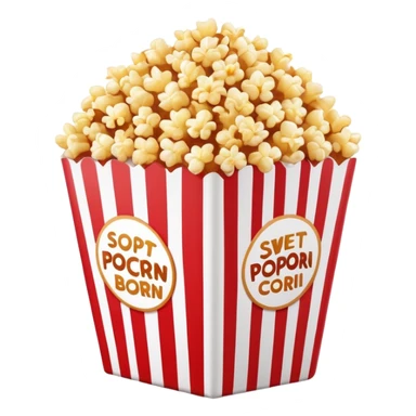 minimalist sweet popcorn emoji style, red and white popcorn box, caramel popcorn sticker