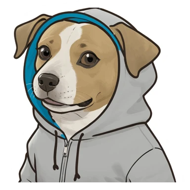 Dog wearing a hoodie sticker