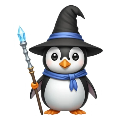 a cute penguin wizard with a pointy hat and a magic wand sticker