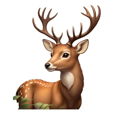 Cinematic Noble Deer Portrait Emoji, Poised and regal, with a graceful, slender build and a dappled Fur of warm browns and creams, elegant antlers crowning its head, deep-set soulful gentle eyes, Simplified yet sharp and sophisticated features, highly detailed, glowing with a soft, dignified glow, high shine, intelligent and serene, stylized with an air of forest majesty, focused and attentive, soft glowing outline, capturing the essence of a watchful woodland guardian, so majestic it feels as though it could gracefully leap out of the screen with effortless authority! sticker