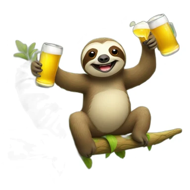 Sloth drinking beer while riding a flying caterpillar sticker