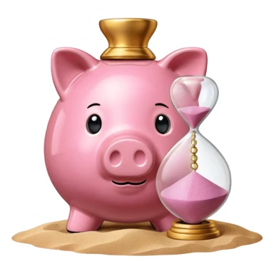 A piggy bank with a coin and an hourglass ⏳ beside it, symbolizing saving over time for retirement. sticker