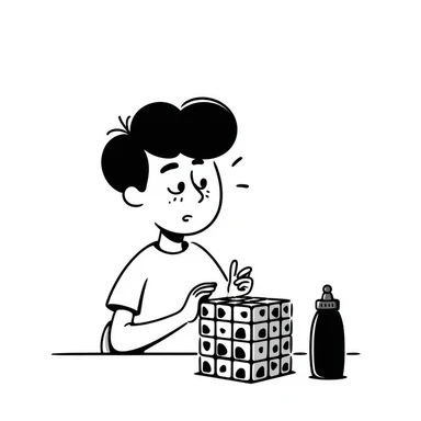 A boy solving a Rubik's cube 21x21 but he can't solve it because he need to pee sticker