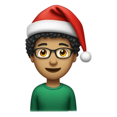 Unisex person ’light skin’ ’short curly dark green hair’ in a ’red Santa hat’ and black teacher  sticker