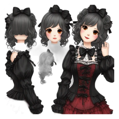 Vestido estilo Jirai kei y gothic lolita rosa y negro, piel morena, pelo rojo y negro, cuerpo completo, pelo largo sticker