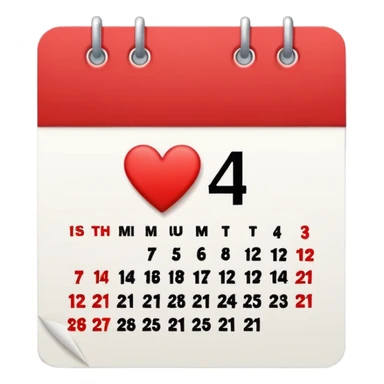 red and white calendar with the number "14" in a heart sticker