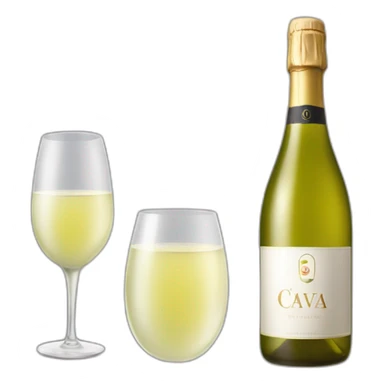 one bottle with cava logo and two glasses of white wine sticker