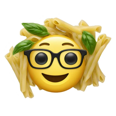 pasta with pesto and a smiley young man with glasses sticker