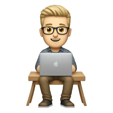 white-skinned male product designer sitting with macbook sticker