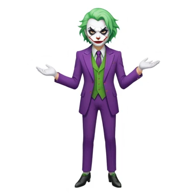The Joker villain character full body with green hair, purple suit, white face, red lips sticker