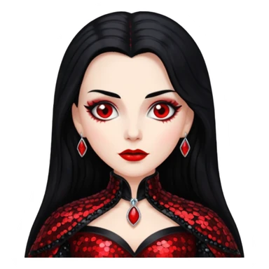Countess Dracula from Universal Monsters with long jet black hair, black and red sequin outfit  sticker