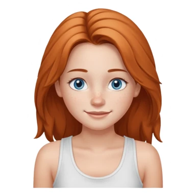 Una chica de tez blanca con pecas, nariz respingada, labios gruesos, ojos grandes color azul grisáceo, pelo largo, lacio, color avellana. Con una blusa de tirantes blanca. Que este sonriendo y q solo se vea de la cintura hacía arriba sticker