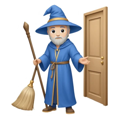a wizard working hard sweeping his stoop sticker