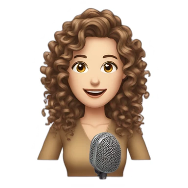 podcast host brunette curly long hair white woman with microphone sticker