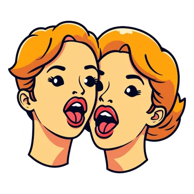 woman with two heads sticking out their tongues sticker