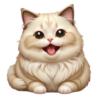Cinematic Cute Chubby Ragdoll Cat Portrait Emoji, Head tilted playfully and yawning, round and plump body with soft, silky fur in a mix of light and darker points, Simplified yet adorable features, highly detailed, glowing with a warm, friendly glow, high shine, curious yet calm, stylized with a touch of whimsy, bright and endearing, soft glowing outline, capturing the essence of a mischievous yet loving and lazy kitty, so cute it feels like it could stretch out of the screen and cuddle! sticker
