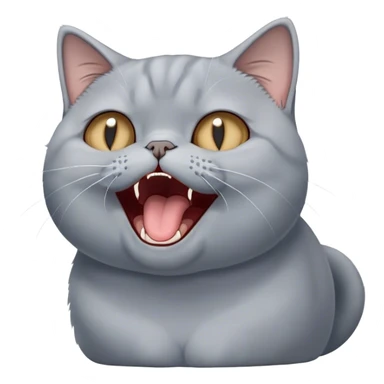 Cinematic Comical Grey British Shorthair Cat Portrait Emoji, Head tilted dramatically while yawning exaggeratedly, round and plump body with sleek soft grey fur and subtle blue undertones, Simplified yet hilariously adorable features, highly detailed, glowing with an almost sarcastic glow, high shine, a mix of lazy and disinterested, stylized with a touch of playful whimsy, bright and alert but with a hilariously bored expression, soft glowing outline, capturing the essence of a mischievous yet overly dramatic kitty, so meme-worthy it feels like it could leap off the screen and sarcastically demand attention, perfect for the internet's next viral meme! sticker