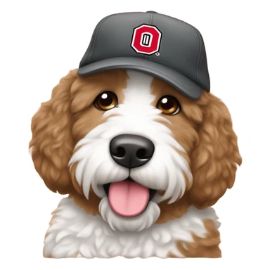 Bernedoodle with Ohio state baseball cap sticker
