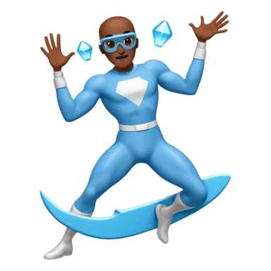 Frozone character in retro stickers style, dynamic pose, icy effects, bold outlines, vibrant colors he says "c'est carré dans l'axe" sticker