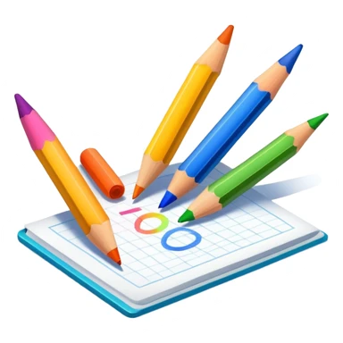 colorful drawing on paper with crayons and pencils nearby, fun and inviting sticker