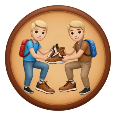 circular achievement style badge featuring two people working together making a sneaker sticker