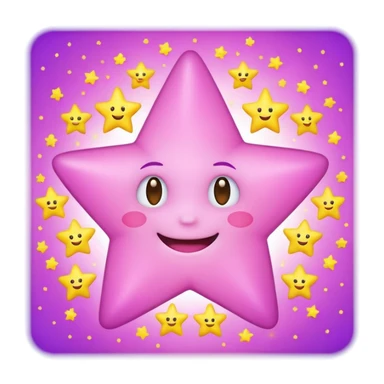 pink star with a happy face, encircled by tiny yellow stars, purple background sticker