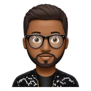 Nathan Morris (b.1971) from Boyz II Men with dark brown hair and short beard, black sequin outfit, glasses sticker