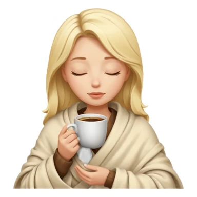 Blonde girl inside a blanket sipping coffee eyes closed sticker