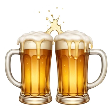 two clinking beer mugs with foam splashing, apple emoji style sticker