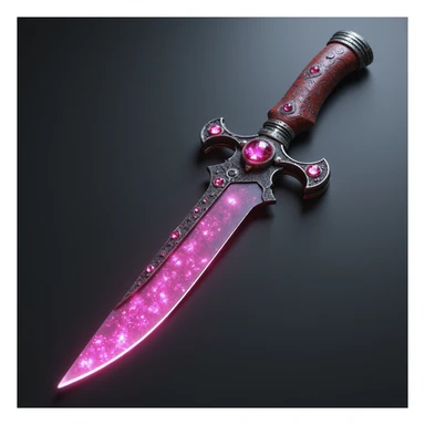 realistic gothic knife with pink and gemstone accents, photorealistic style sticker