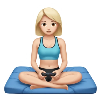 a naked girl sitting on her bed, in a sports bra, playing a video game sticker