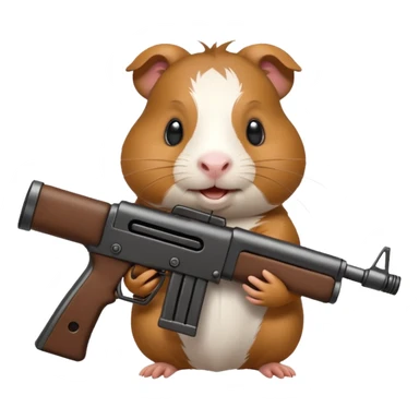 guinea pig holding a machine gun, emoji style sticker