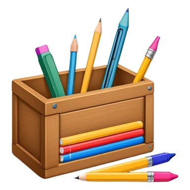 small box of teaching supplies with a pencil, ruler, and markers sticking out sticker