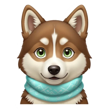 Fluffy brown coffe husky with light green blue -colored eyes and a cream scarf. sticker