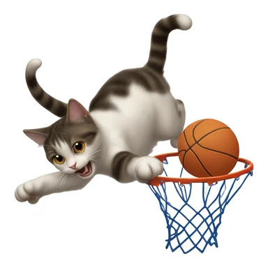A cat dunking a basketball in a hoop sticker