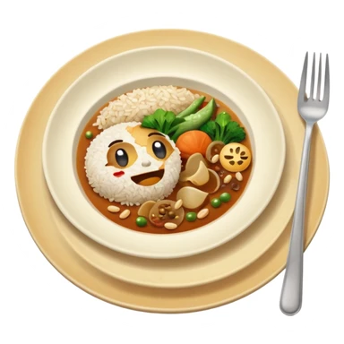  dirty plate after eating, leftover food scraps, vegetable pieces, rice grains, sauce stains on the plate, fork and spoon placed beside the plate, no face, no character, no human features, realistic food leftovers, clean and simple background, soft lighting, high quality, emoji style sticker