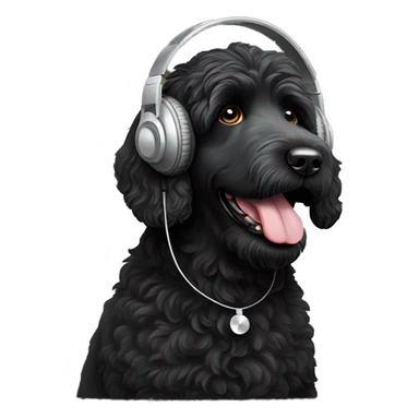 black labradoodle with over the ear headphones on listening to music sticker