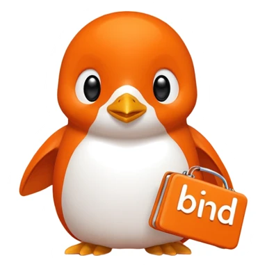 Words that spell 'Bind is Life!!!', in bright orange, and also include a little white happy penguin sticker