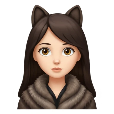 Long straight dark hair brunette with grey eyes wearing fur coat sticker
