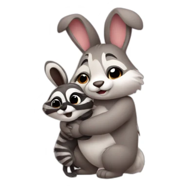 bunny hugs raccoon sticker