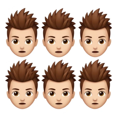 Haz un personaje que tenga cabello marrón con un corte mohicano y que tenga diferentes expresiones  sticker